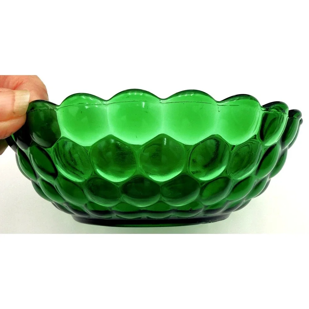 Vtg Anchor Hocking BUBBLE #1600 Line Forest Green Cereal Bowl Set of 6‎ - 1950s